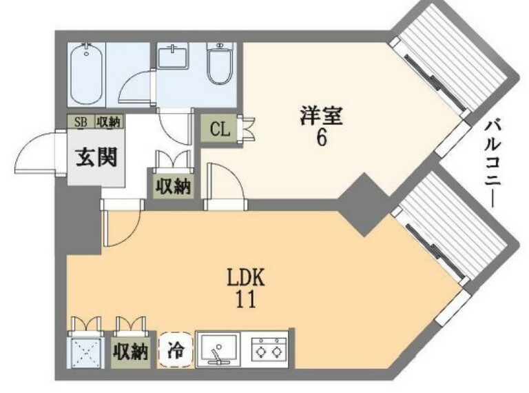 キューブ武庫川VII(1LDK) 4階の間取り図