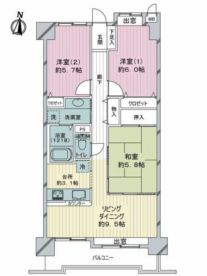 ロイヤルパレス新長町壱番館(3LDK) 8階の間取り図