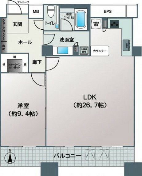 ザ・なんばタワー(1LDK) 42階の間取り図