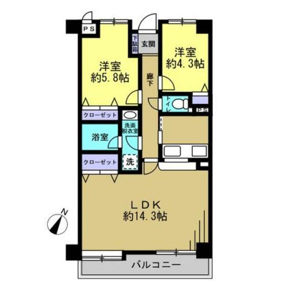 ダイアパレスシズオカ東千代田(2LDK) 2階の間取り図