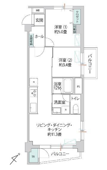 ライオンズマンション不動前(2LDK) 6階の間取り図