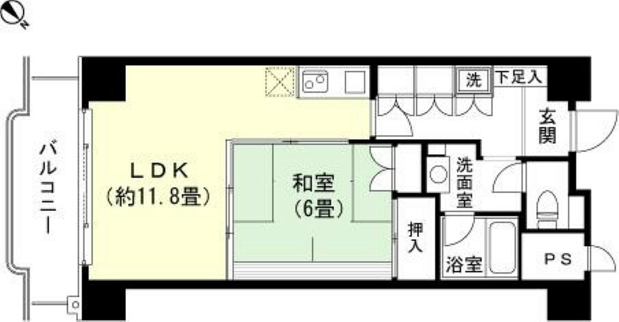 中銀ライフケア第2伊豆山18号館(1LDK) 6階の間取り図