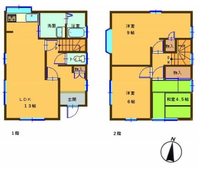 【間取図】3LDKの間取りで2階のお部屋も十分な広さがあるので、2人で住む方はもちろん、3人以上でも十分な間取りです。