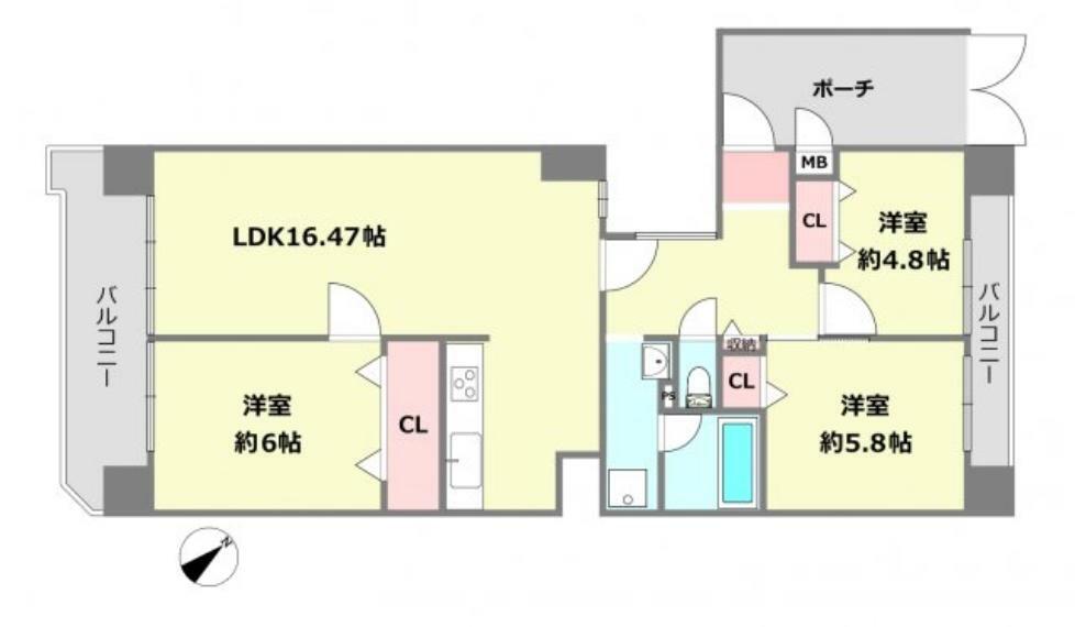 パラツィーナセシリア仁川弐番館(3LDK) 5階の間取り図