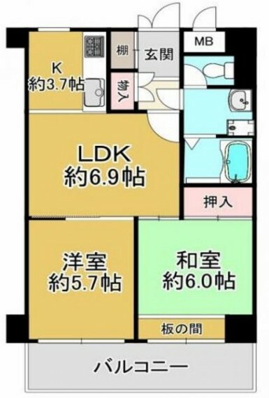 三田ヴィラオートリドゥエ(2LDK) 7階の間取り図