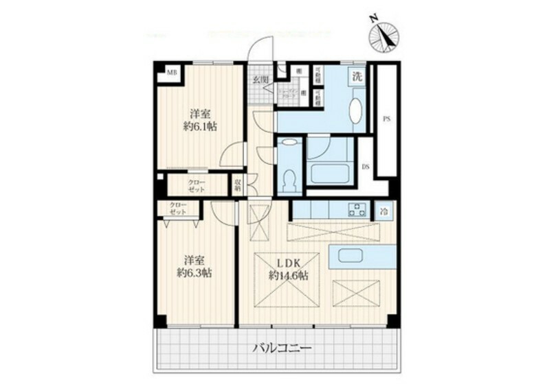 市谷台グランドマンション(2LDK) 4階の間取り図