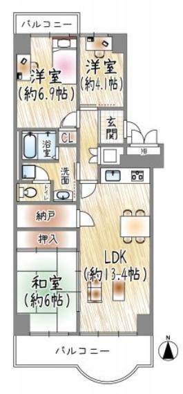 ユニハイム千里丘1号棟(3LDK) 9階の間取り図
