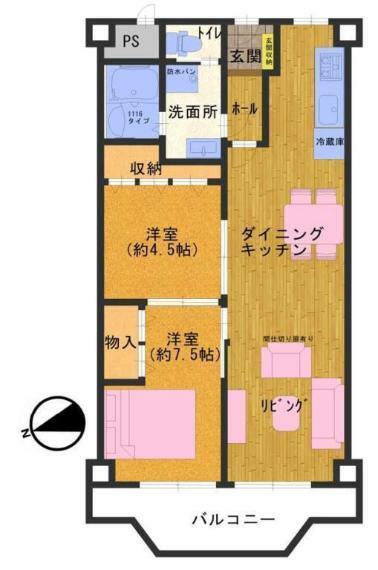ローレルハイツ茨木総持寺1号棟(2LDK) 4階の間取り図
