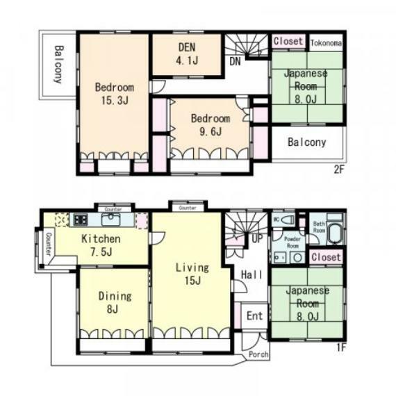生活空間と寝室が分けられる広々設計　117.8平米・東南角地・4LDK＋S