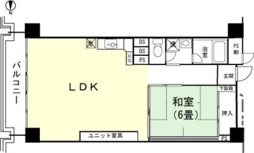 京王熱川マンションB棟(1LDK) 4階の間取り図