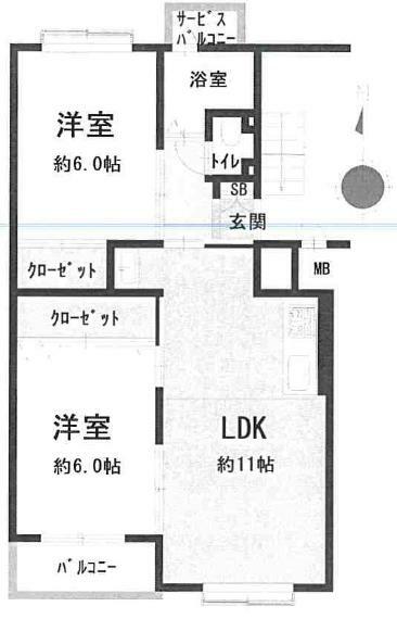 深江橋コーポE棟(2LDK) 5階の間取り図