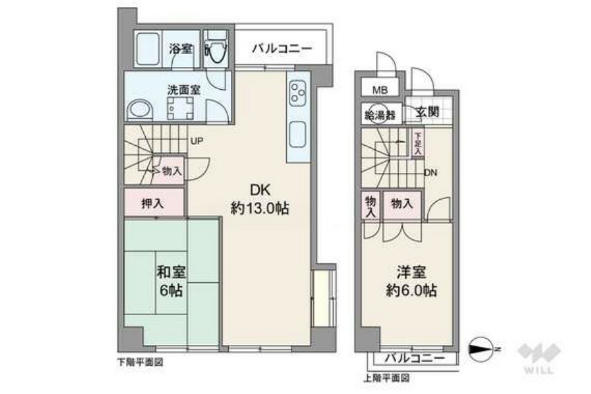 夙川ビューハイツ(2LDK) 6階の間取り図
