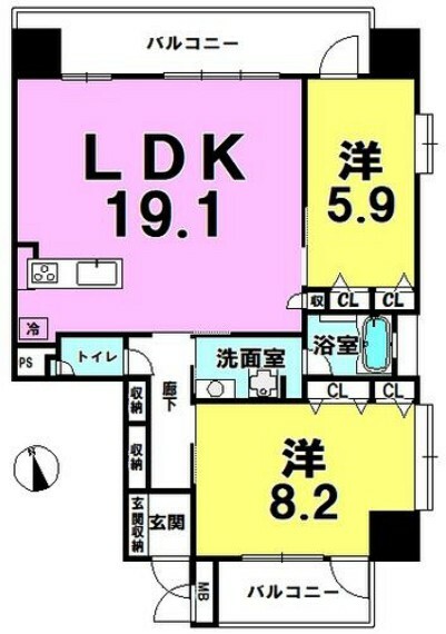 ワイズスカイヴィラアラハ(2LDK) 14階の間取り図