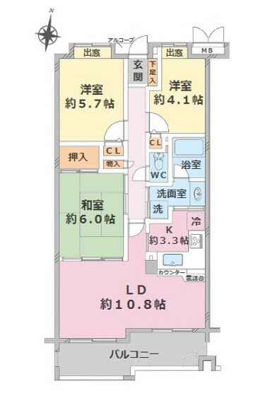武蔵関ハイム(3LDK) 2階の間取り図