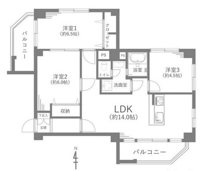 中落合東豊エステート(3LDK) 3階の間取り図