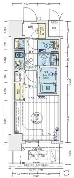 エステムコートディアシティWEST(1K) 6階の間取り図