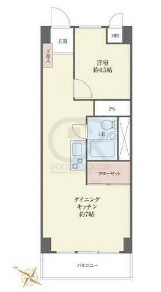 新大橋永谷マンション(1DK) 8階の間取り図