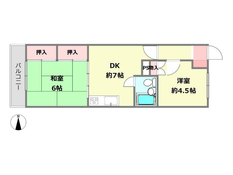 プラザ武庫之荘2番館(2DK) 2階の間取り図