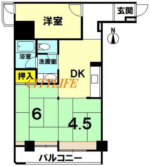 四条グランドハイツA棟(3DK) 6階の間取り図