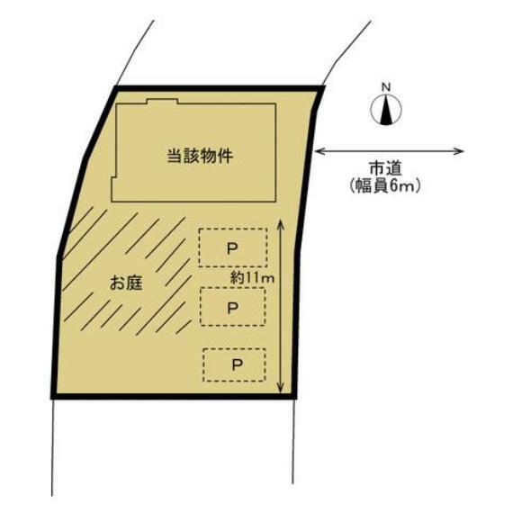 【区画図】本物件は土地が2区画分の広さがあります。駐車場とお庭の両方が叶う区画。