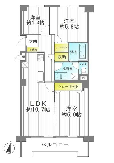 大町パークマンション(3LDK) 7階の間取り図