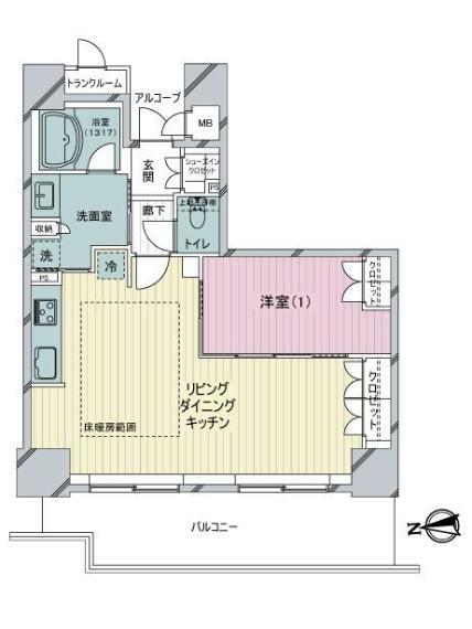 岐阜シティ・タワー43(1LDK) 15階の間取り図