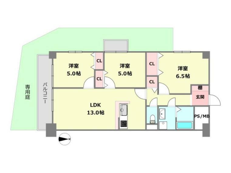 コスモハイツ尾浜(3LDK) 1階の間取り図