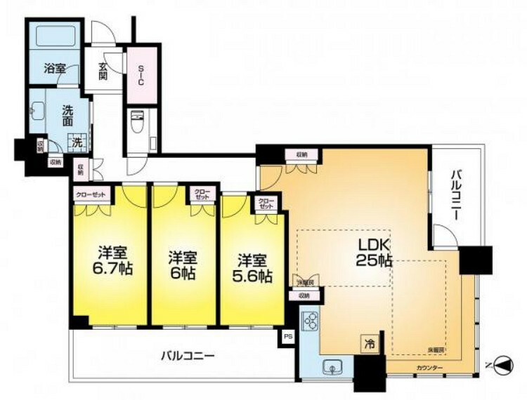 ジオタワー宝塚EAST(3LDK) 6階の間取り図