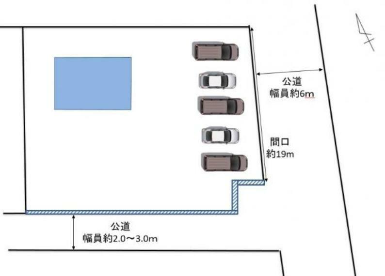 【リフォーム済】区画図になります。214坪の広い土地です。駐車場は拡張工事を行い5台以上駐車可能になりました。たくさんお客様が来られても駐車場に困ることはありません。