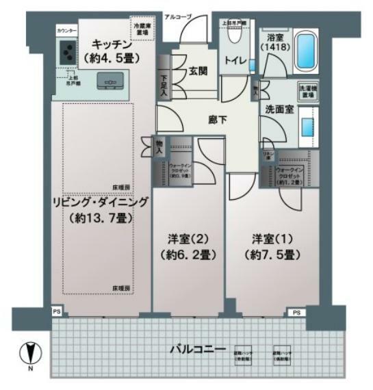 グランドメゾン新梅田タワー THE CLUB RESIDENCE(2LDK) 47階の間取り図