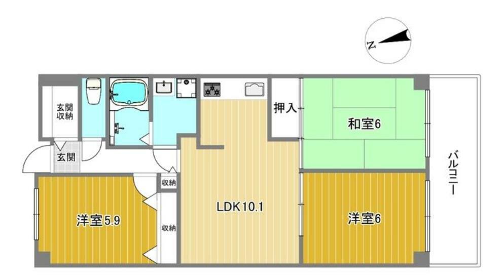 ルネ住之江(3LDK) 6階の間取り図
