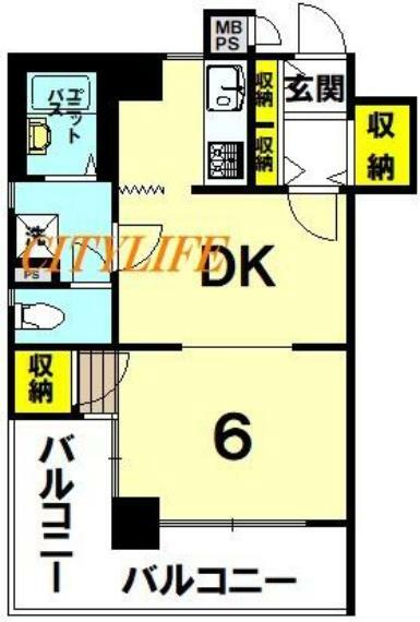 ライオンズマンション四条大宮(1DK) 6階の間取り図