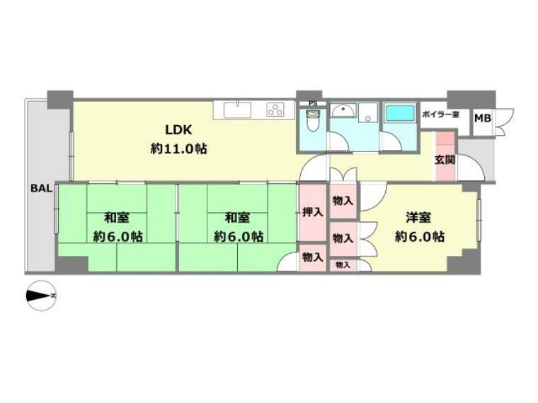 夙川ビューハイツB棟(3LDK) 6階の間取り図