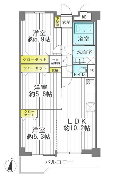 エクセレント柏木(3LDK) 5階の間取り図