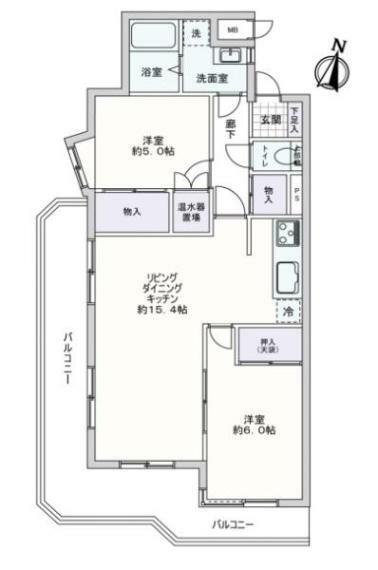 レスポワール上福岡(2LDK) 5階の間取り図