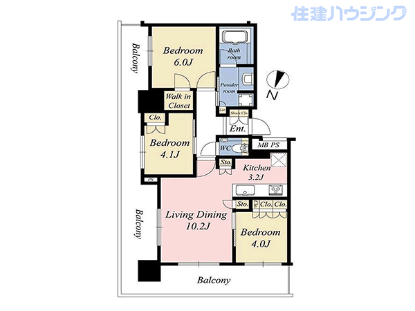 アルファグランデ千桜タワー(3LDK) 22階の間取り図