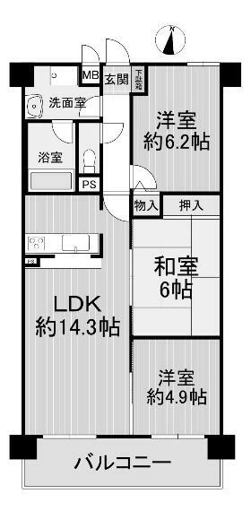 ベル・アーバニティ樟葉2(3LDK) 4階の間取り図