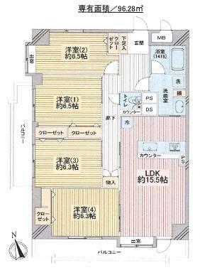コスモ茅ヶ崎ラフェーリア(4LDK) 5階の間取り図