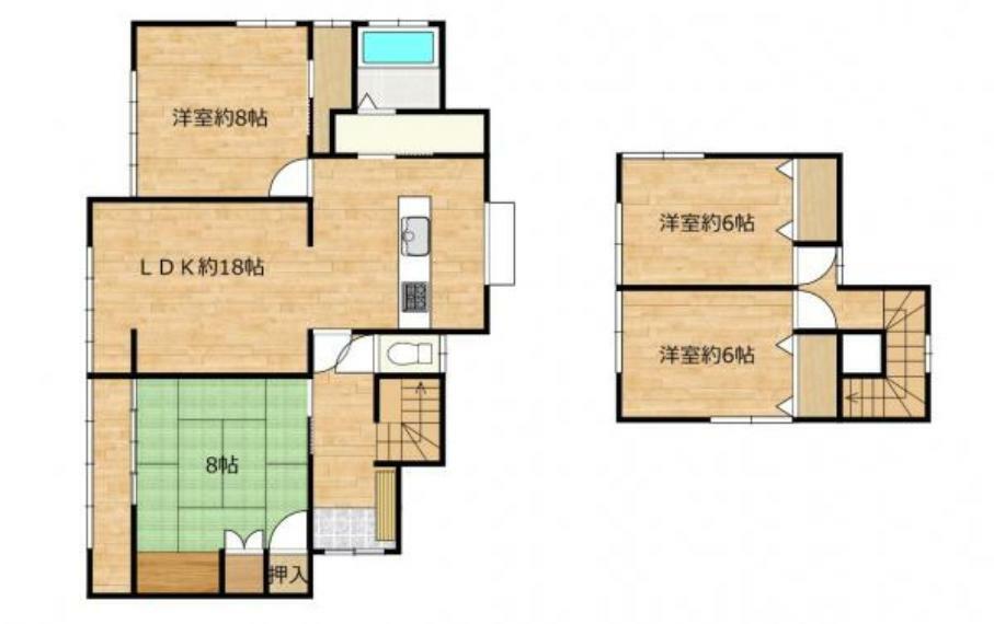 【リフォーム後間取図】1階にLDK、和室、洋室。2階に洋室2部屋の4LDKのお家です。