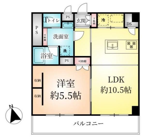 ライオンズマンション長者ヶ崎(1LDK) 3階の間取り図