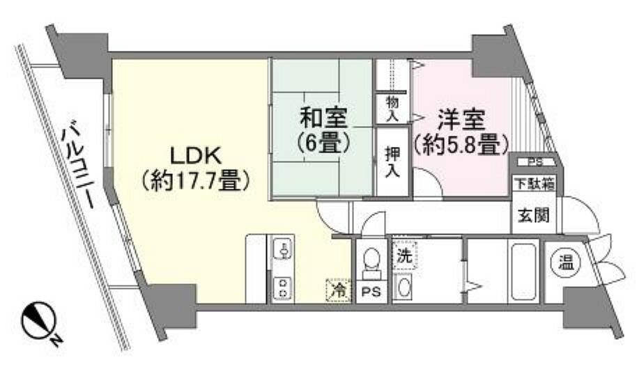 ビューパレー御宿(2LDK) 14階の間取り図