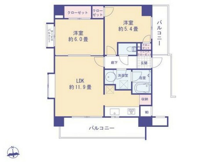 グレイスコート府中駅前(2LDK) 5階の間取り図