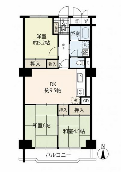 日商岩井朱雀マンション(3DK) 7階の間取り図
