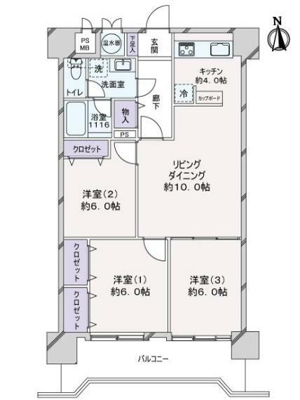 ライオンズマンション金剛院(3LDK) 12階の間取り図