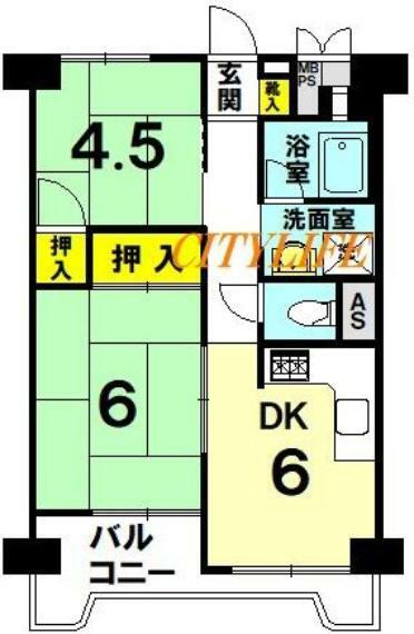 京都四条グランドハイツ(2DK) 11階の間取り図
