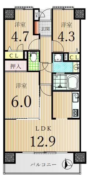 ダイアパレス太田第2(3LDK) 9階の内観