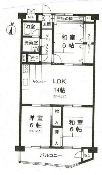 北須磨団地F棟(3LDK) 3階の間取り図