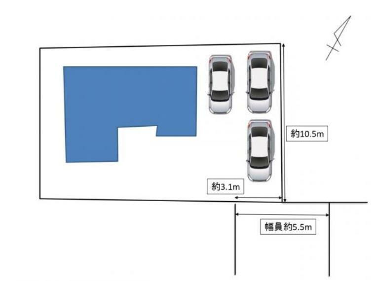 【区画図】駐車場は駐車が3台可能です。