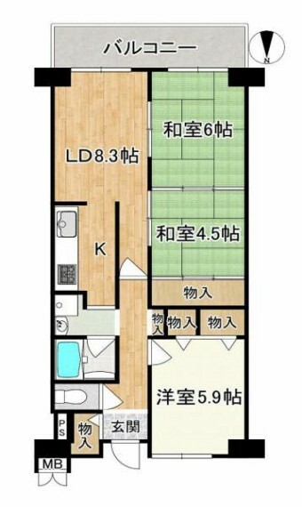 ルネ住之江(3LDK) 15階の間取り図