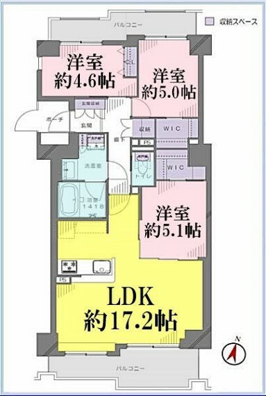 ヴェルビュ田無彩りの街(3LDK) 4階の間取り図
